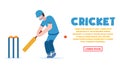 Vector cricket concept. Healthy lifestyle. Sport. A man in cricket gear holds a bat in his hands and hits the ball along the