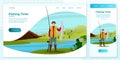 Vector cross platform illustration set fisherman