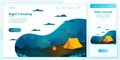 Vector cross platform illustration set night camp Royalty Free Stock Photo