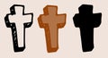 Cross set wooden icon. collection of contours and silhouettes of the cross of faith with black isolated contour and silhouette Royalty Free Stock Photo