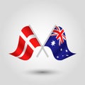 Vector crossed danish and australian flags on silver sticks - symbol of denmark and australia Royalty Free Stock Photo