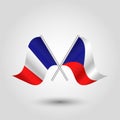 Vector crossed french and czech flags on silver sticks - symbol of france and czech republic