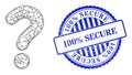 Scratched 100 percents Secure Stamp Seal and Network Question Mark Web Mesh Royalty Free Stock Photo