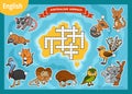 Vector crossword in English, education game for children. Cartoon animals of Australia