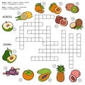 Vector crossword, game for children about fruits