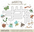 Vector crossword puzzle with forest insects. Bright and colorful quiz for children. Royalty Free Stock Photo