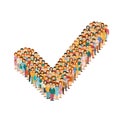 Vector crowd of people standing as shape of vote check sign
