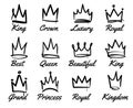 Vector crown logo. Hand drawn graffiti sketch and signs collections. Black brush line isolated on white background