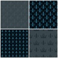 Vector crowns and fleur de lis seamless patterns set Royalty Free Stock Photo