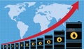 Vector crude oil price financial chart with world map Royalty Free Stock Photo