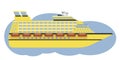 Vector cruise ship for tours and travel in yellow and blue colors. Vector illustration on a white background. Royalty Free Stock Photo