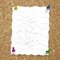 Vector crumpled paper sheet on cork texture with
