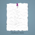 Vector crumpled paper sheet with pin