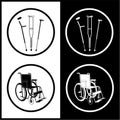 Vector crutches and invalid chair icons