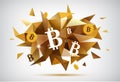 Vector crypto currency, bitcoin faceted banner