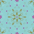 Vector crystal blue seamless pattern background: Froggish Ballet.