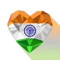 Vector crystal gem jewelry Indian heart with the flag of Republic of India.