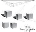 Vector cube with shadow in linear perspective. Royalty Free Stock Photo