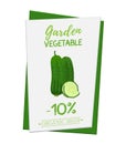 Vector cucumber poster, banner for discount, sale. Organic plant. Cartoon flat style