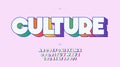 Vector culture font 3d bold color style trendy typography