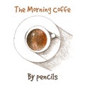 Vector cup of coffe by color pencils
