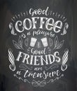 Vector cup of coffee with lettering on the chalk board . Royalty Free Stock Photo