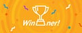 Vector cup. Thin line winner cup. Trophy cup icon. White Cup isolated on orange background.