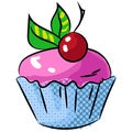 Vector cupcake with cherry berry, cream and mint icon