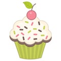 Vector Cupcake with Cherry. Cupcake vector illustration