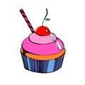 Vector cupcake dessert cream food sweet illustration birthd