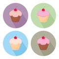 Vector cupcake flat icon set isolated on white background