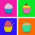 Vector cupcake illustration. Set of hand drawn cupcakes. Royalty Free Stock Photo