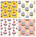 Vector cupcake pattern collection. Dessert, cake, sweets, muffin print. Bakery design. Paper, wrapping. Royalty Free Stock Photo