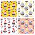 Vector cupcake pattern collection. Dessert, cake, sweets, muffin print. Bakery design. Paper, wrapping.