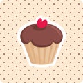 Vector cupcake with red cherry and polka dots background