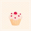 Vector Cupcake On White Polka Dots Pink Background