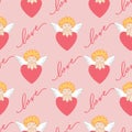 Vector Cupid on heart love seamless Valentines Day pattern