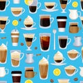 Vector cups filled with coffee pattern or background