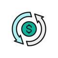 Vector currency exchange, convert, cash back, quick loan flat color line icon.
