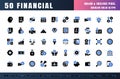Vector of 50 Currency FInancial Balck and Blue Solid Glyph Icon Set. 48x48 Pixel Perfect