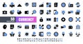 Vector of 50 Currency FInancial Balck and Blue Solid Glyph Icon Set. 48x48 Pixel Perfect