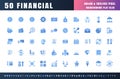 Vector of 50 Currency FInancial Monochrome Flat Blue Icon Set. 48x48 Pixel Perfect