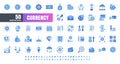 Vector of 50 Currency FInancial Monochrome Flat Blue Icon Set. 48x48 Pixel Perfect