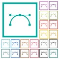 Vector curve and edit points flat color icons with quadrant frames Royalty Free Stock Photo