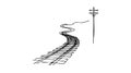 Vector Curved endless Train track. Sketch of Curved Train track. Outlines Royalty Free Stock Photo