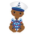 Vector Cute African American Baby Boy Dressed in Nautical Style