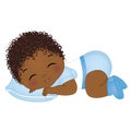 Vector Cute African American Baby Boy Sleeping. Vector Baby Boy Shower