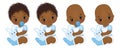 Vector Cute African American Baby Boys with Bunnies. Vector Baby Boy Shower Royalty Free Stock Photo