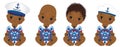 Vector Cute African American Baby Boys Dressed in Nautical Style