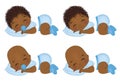 Vector Cute African American baby Boys Sleeping. Vector Baby Boy Shower